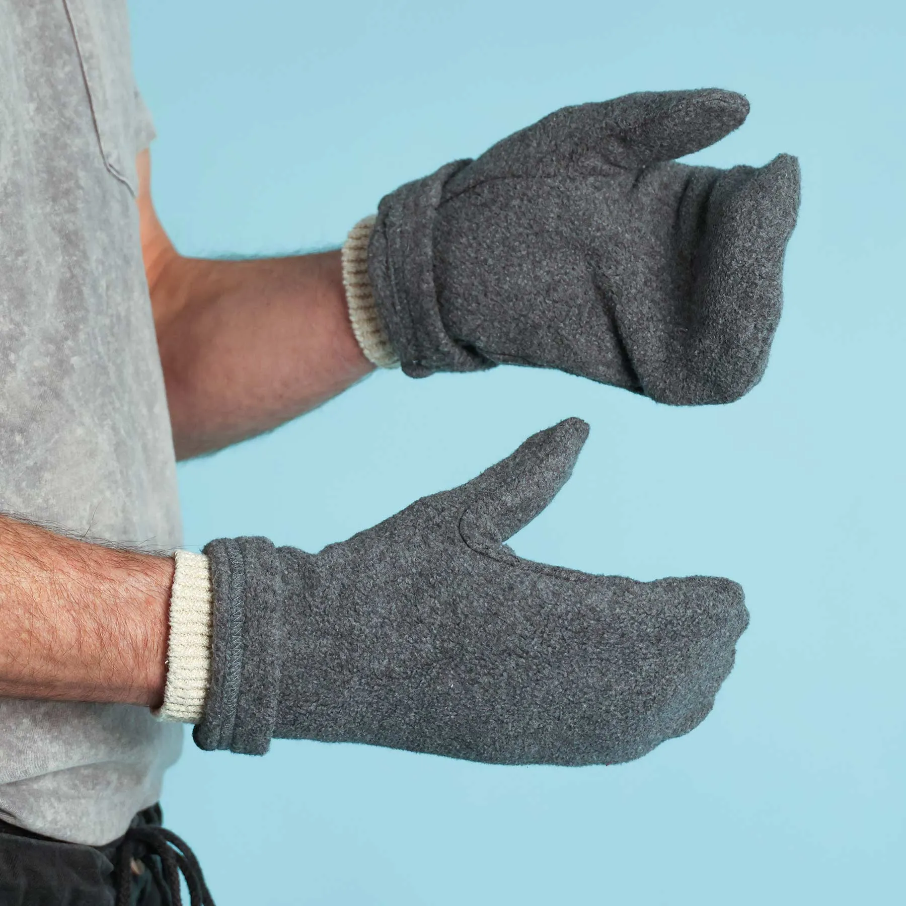 ALASKA 100% Organic Cotton Fleece Mittens (OC Thread; Plastic-Free, Polyester-Free)