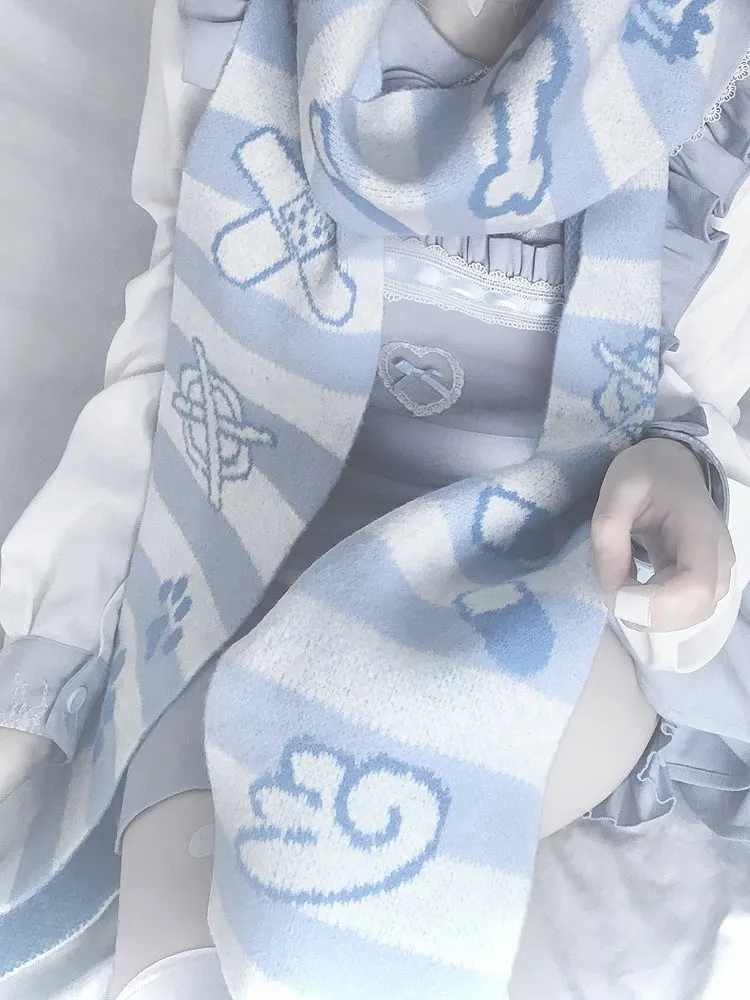 Band-Aid Pattern Blue and White Yami Kawaii Striped Scarf