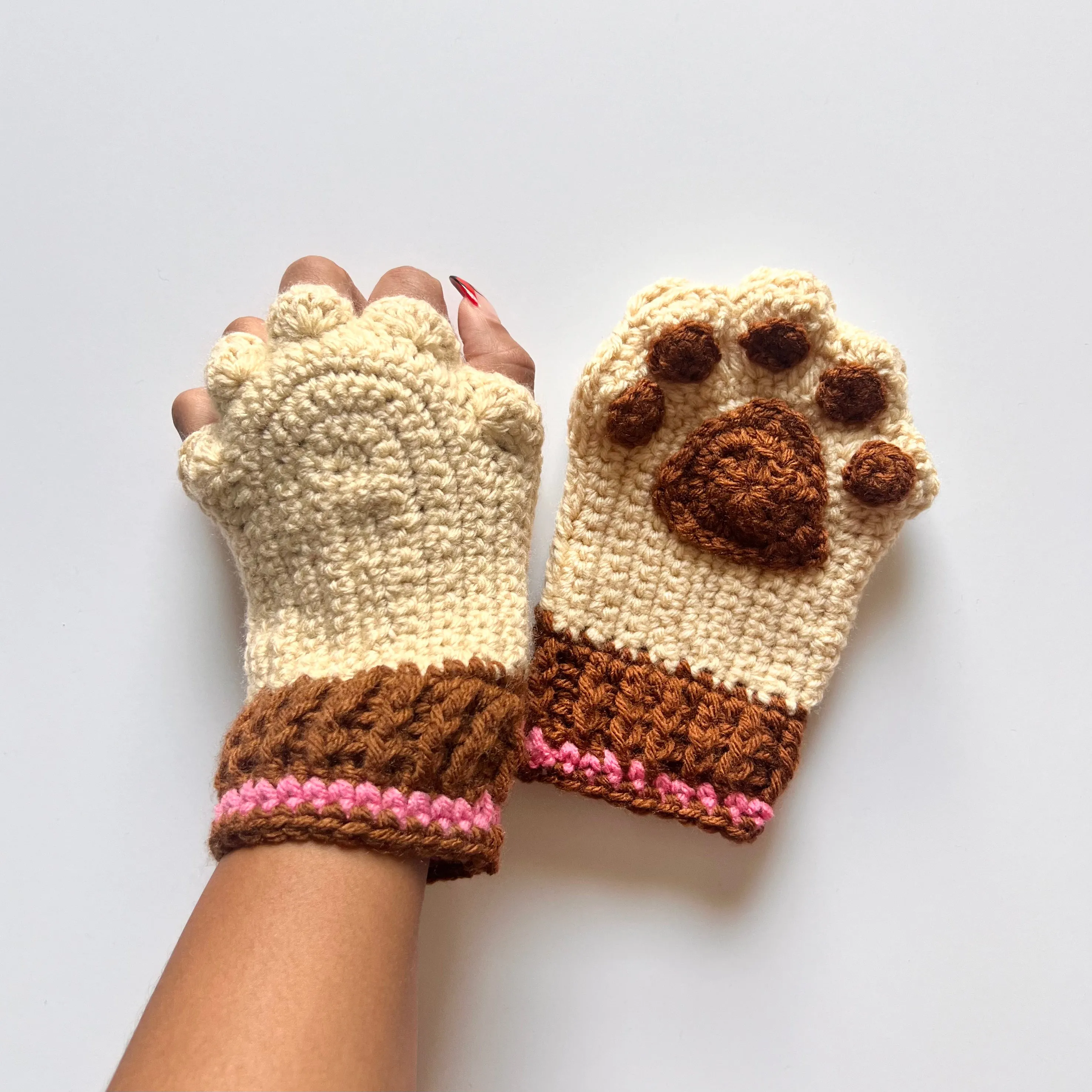 Brown Bear Crochet Fingerless Glove