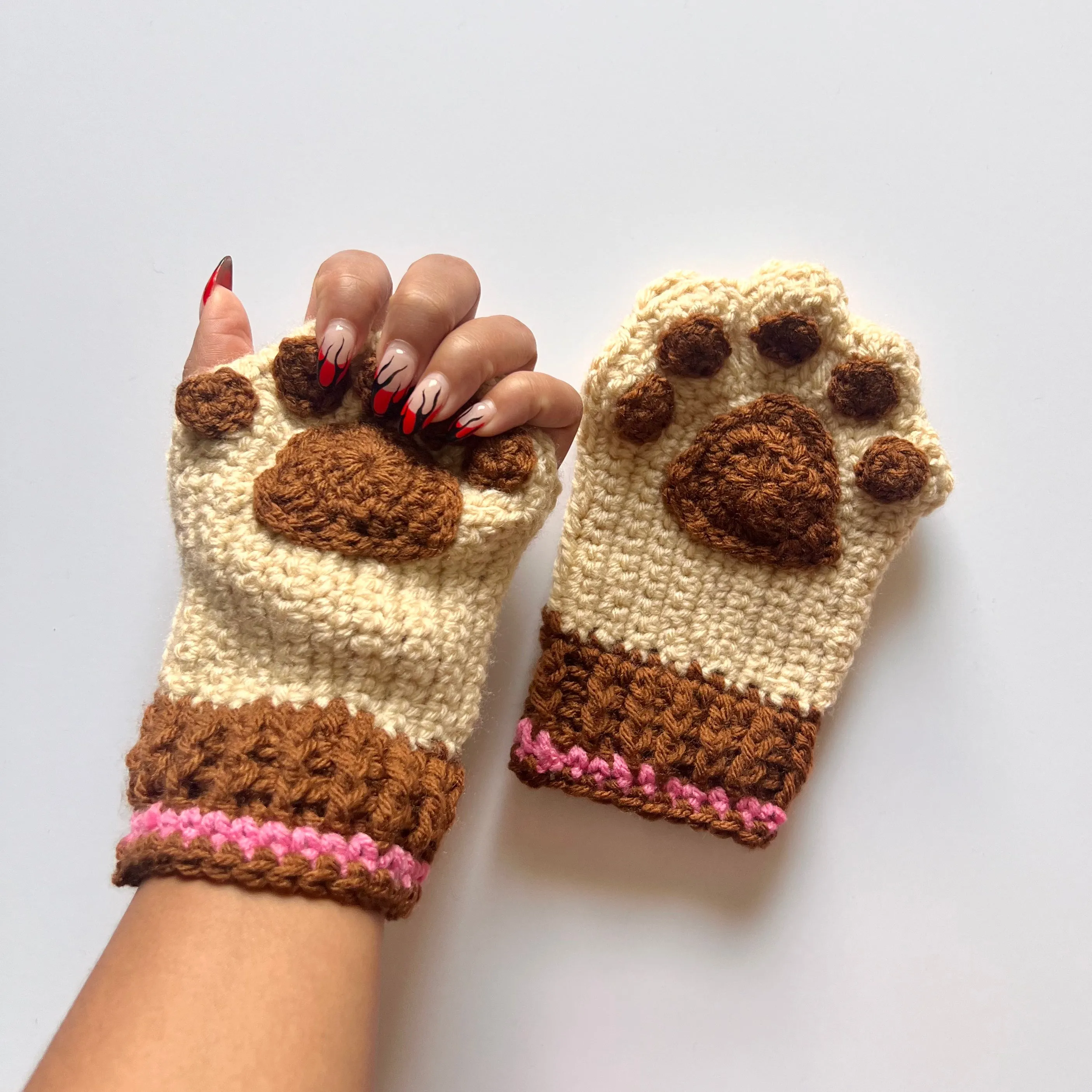 Brown Bear Crochet Fingerless Glove