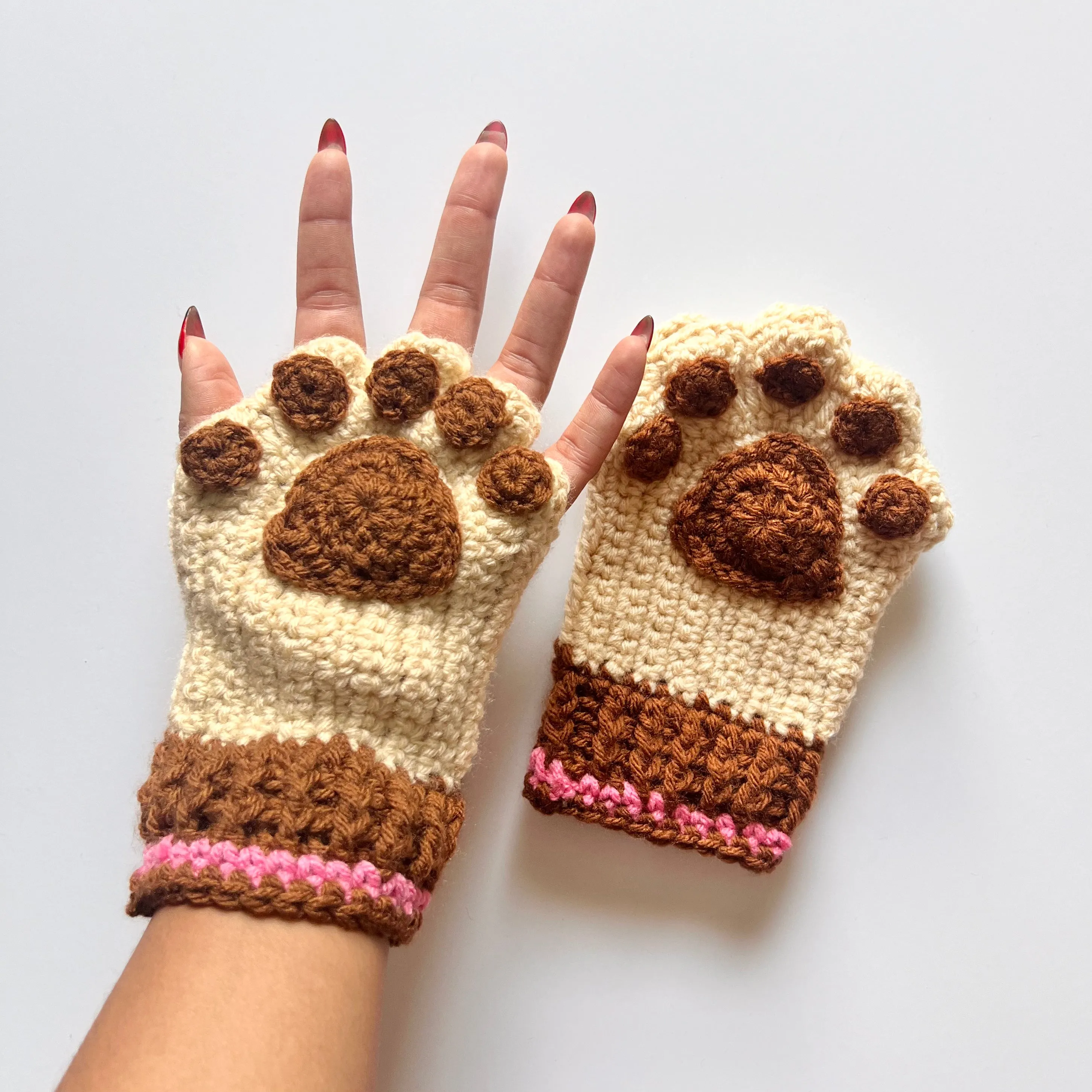 Brown Bear Crochet Fingerless Glove