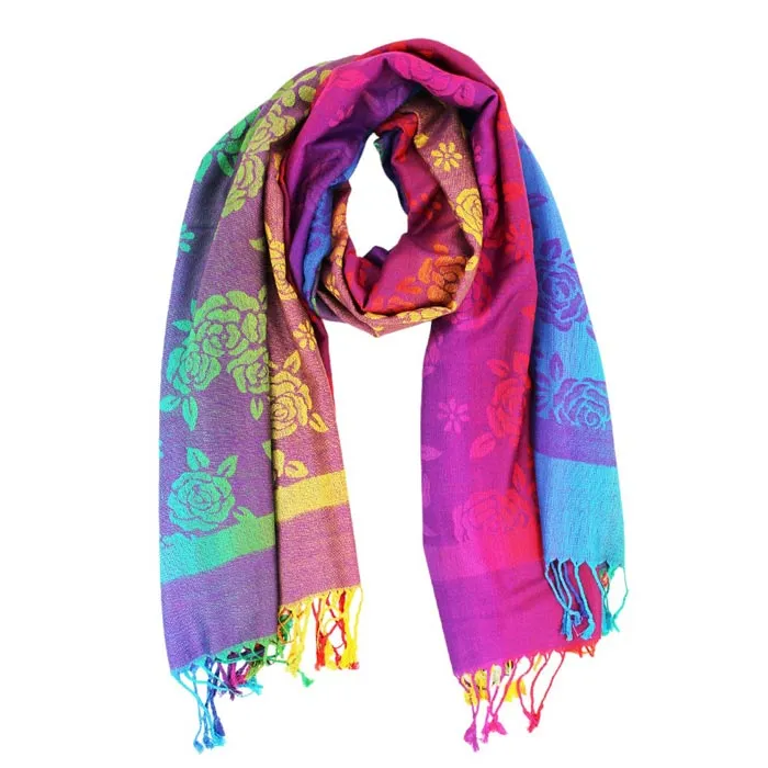 Colorful Flower Printed Pashmina Scarf Shawl