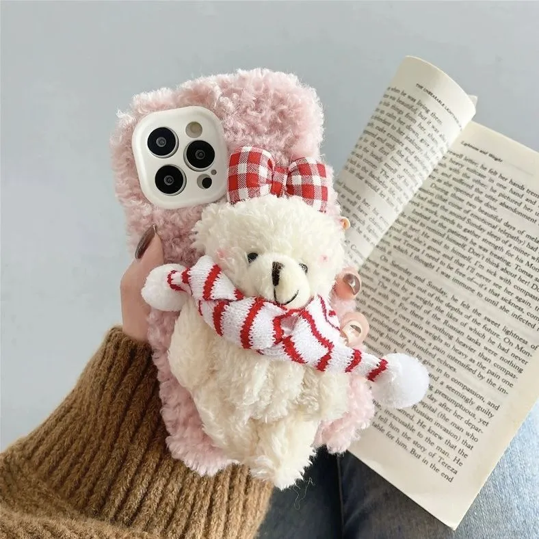 Cute Scarf Bear Fuzzy iPhone Case