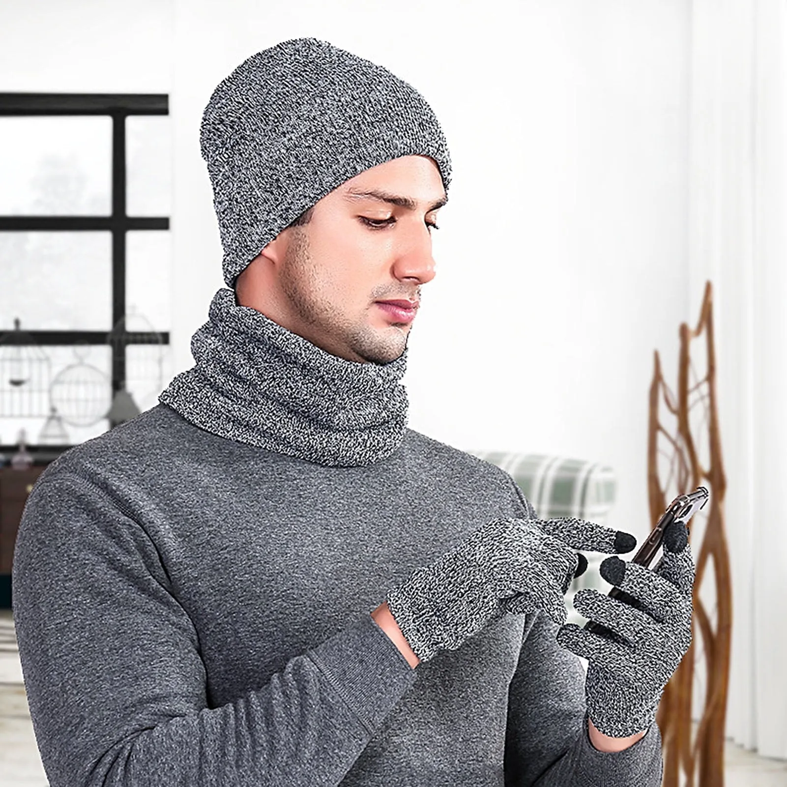 Cuzcare Set Scarf, Hat and Glove  for Men and Women Warm Knit Winter