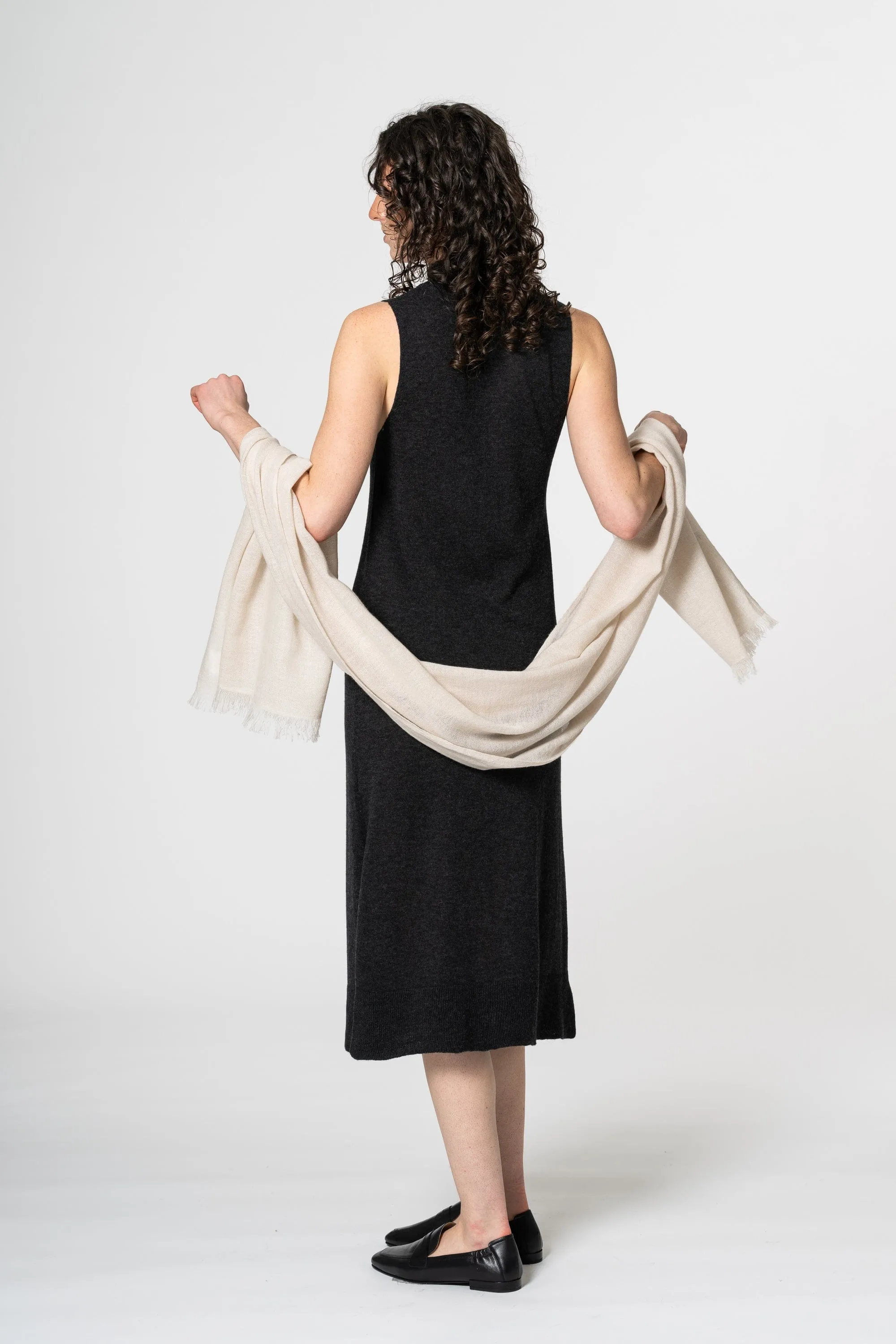 Dinadi Merino Woven Scarf Almond White