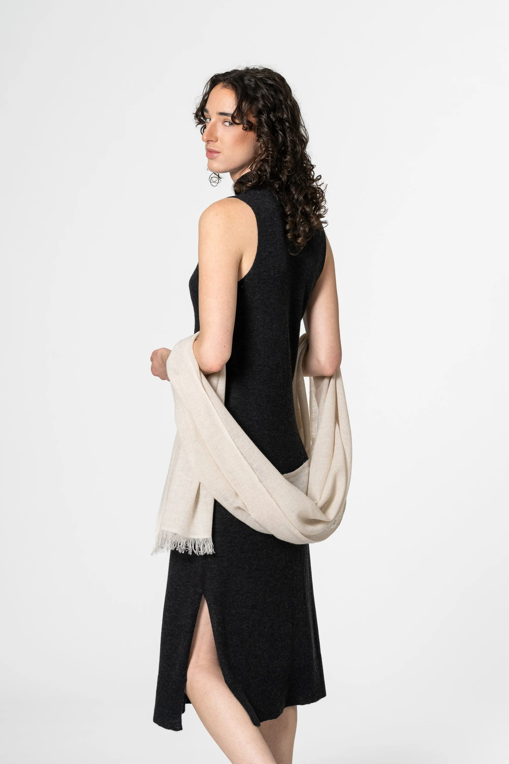 Dinadi Merino Woven Scarf Almond White