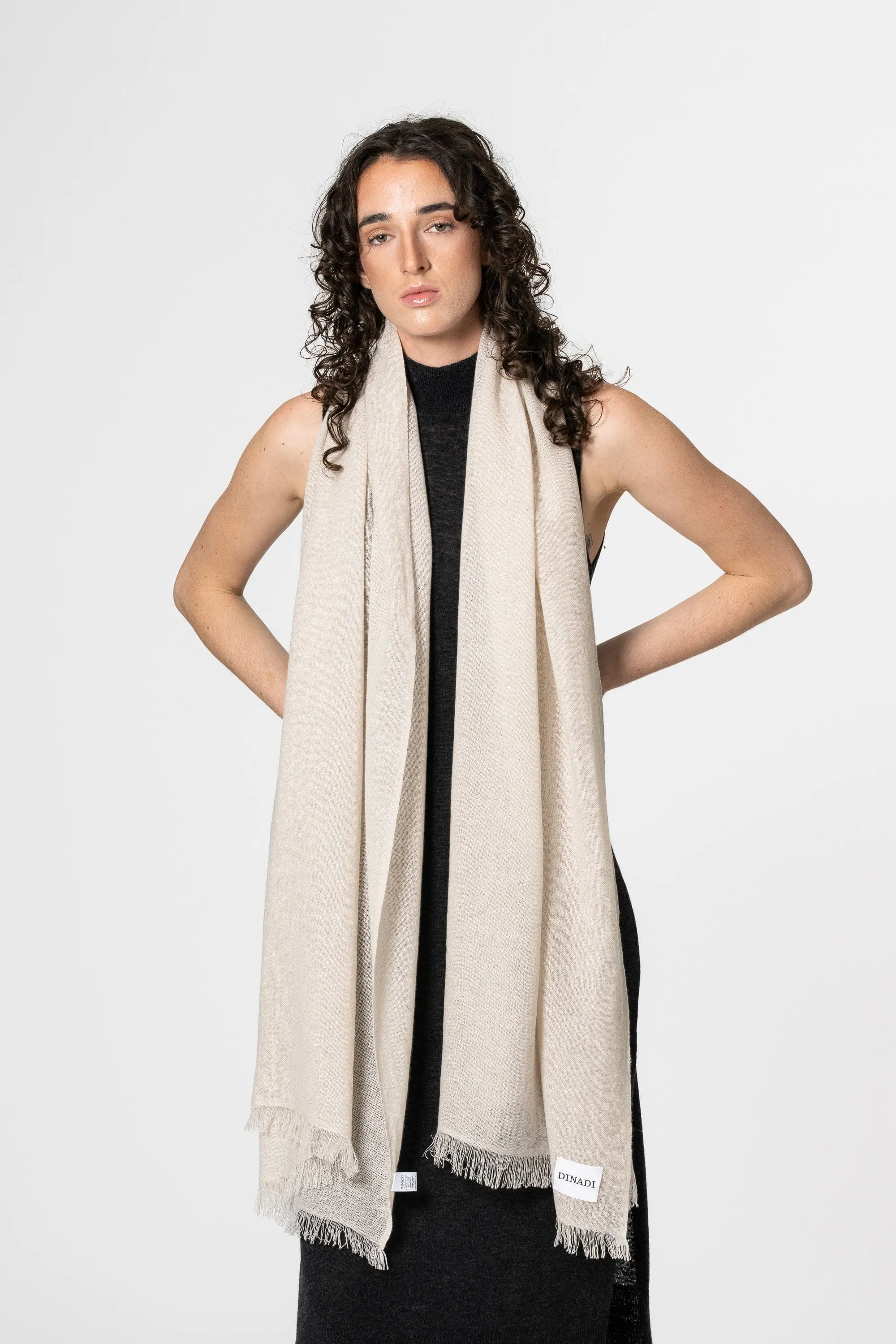Dinadi Merino Woven Scarf Almond White