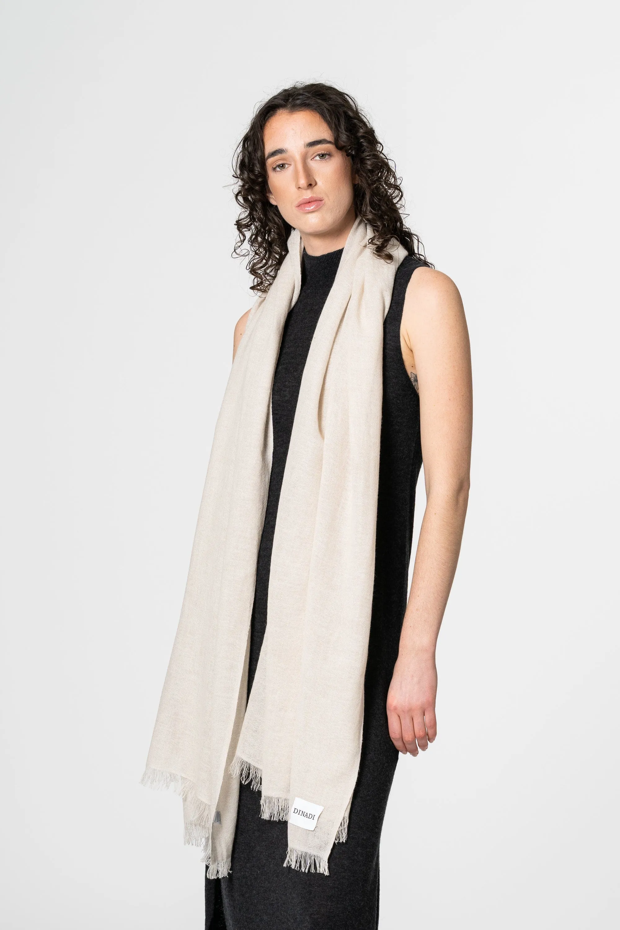 Dinadi Merino Woven Scarf Almond White