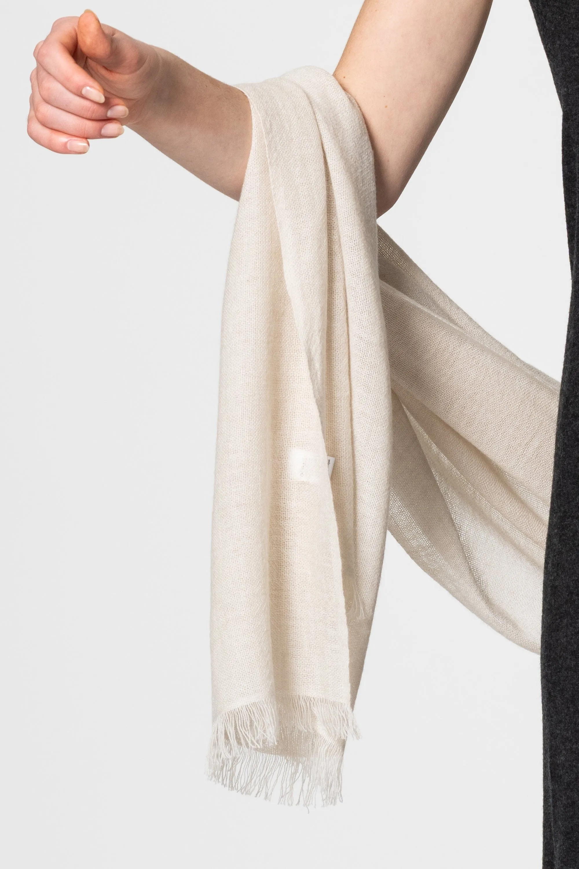 Dinadi Merino Woven Scarf Almond White