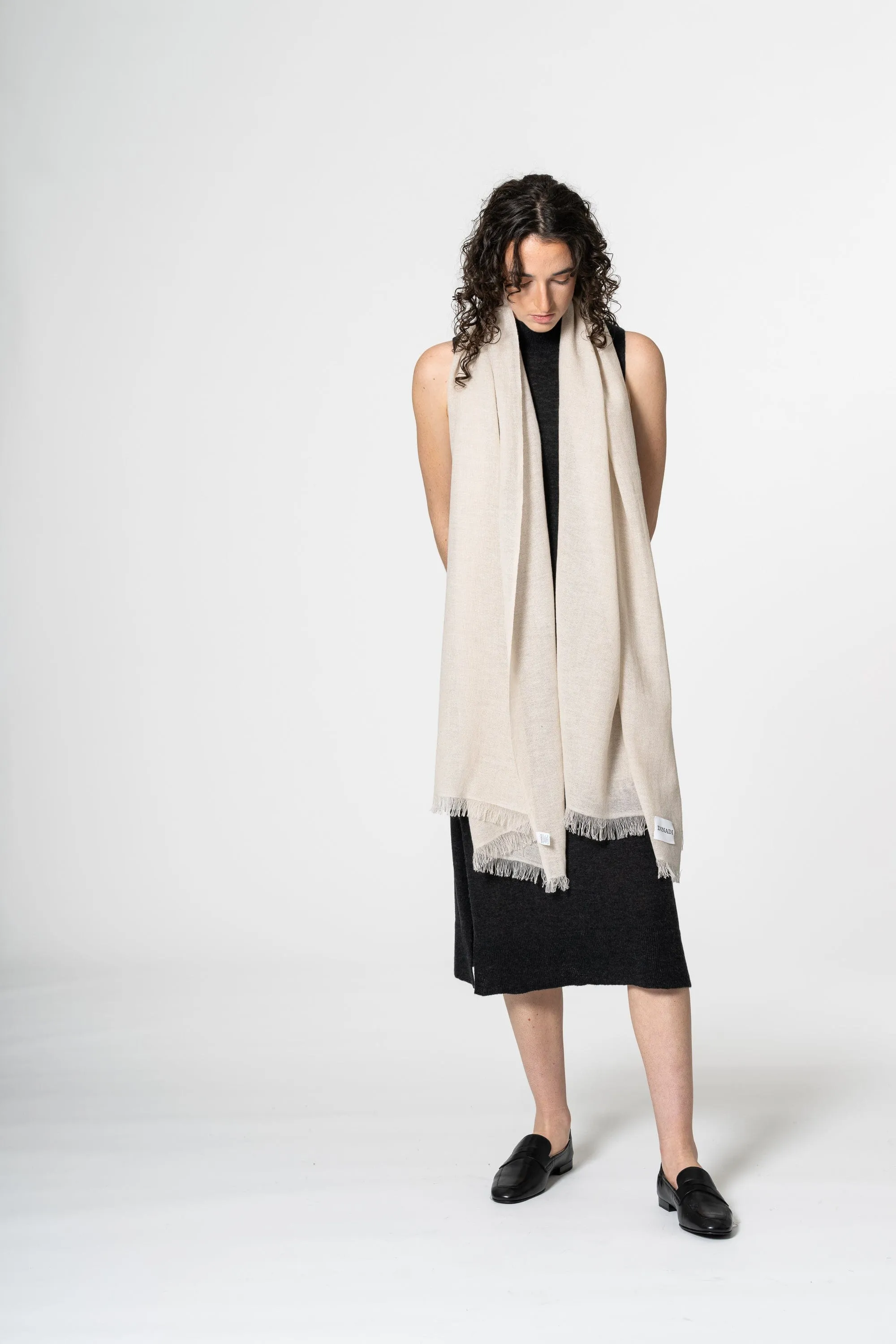 Dinadi Merino Woven Scarf Almond White