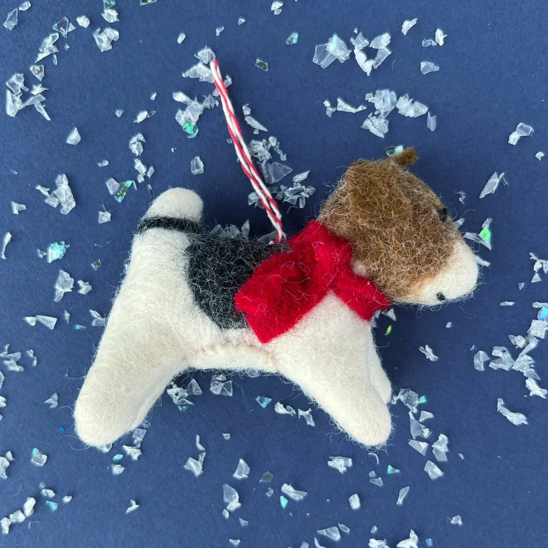 Dog with RED Scarf Felt Ornament