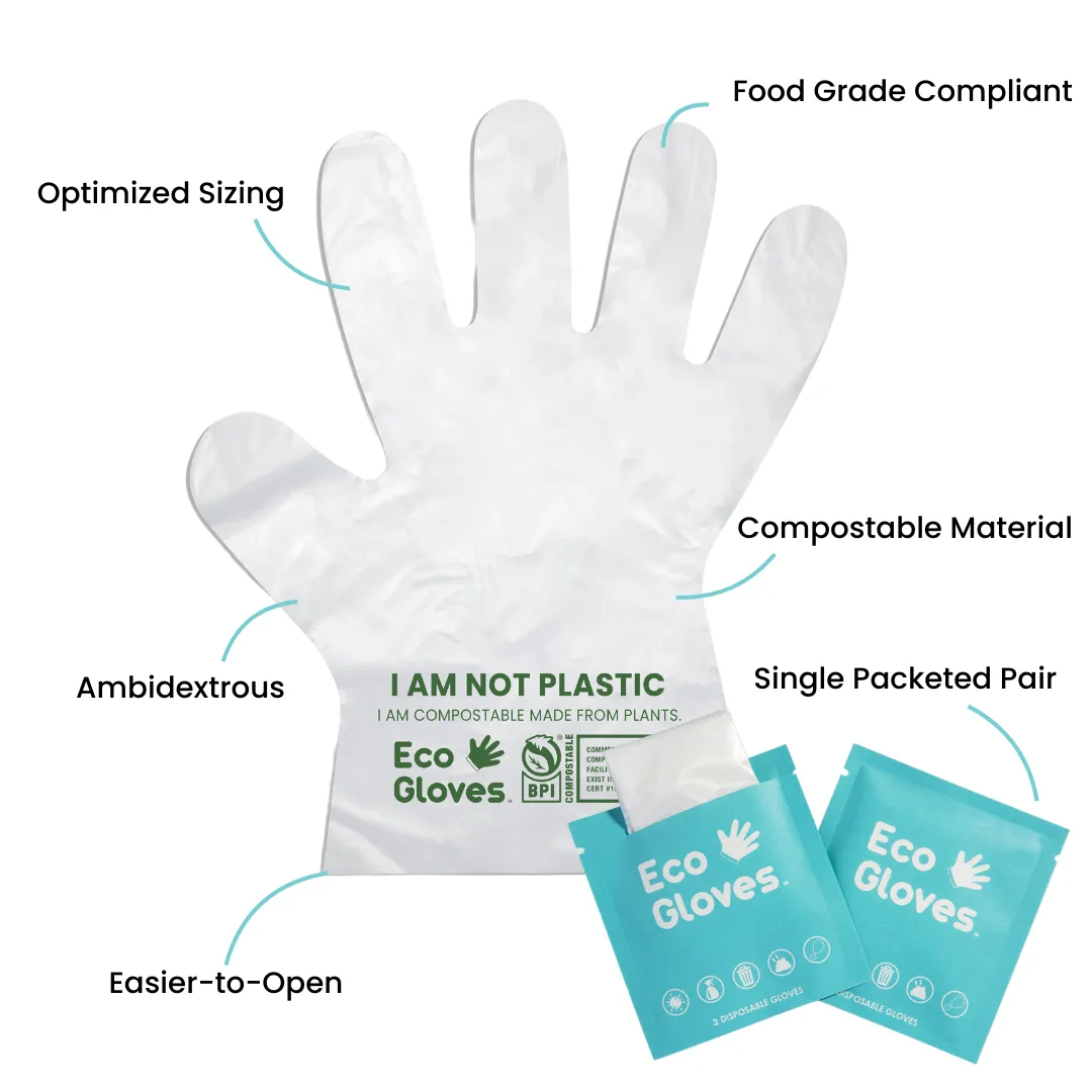 Eco Gloves Individually Wrapped Compostable Disposable Gloves (Case of 50 Bags)