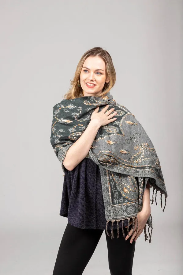 Embroidered Paisley Shawl