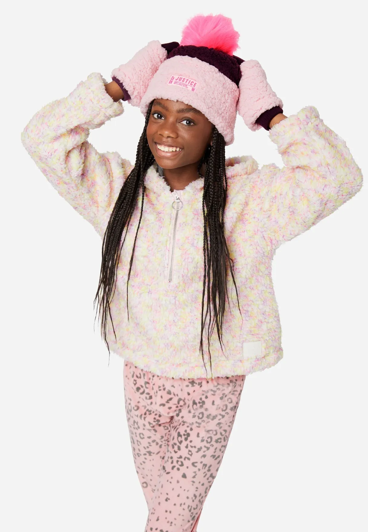Faux Sherpa Pom-Pom Beanie Hat & Gloves