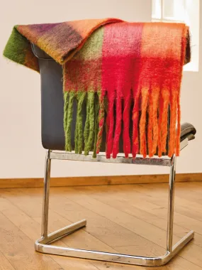 Fluffy Checked Fringe Scarf - Rust