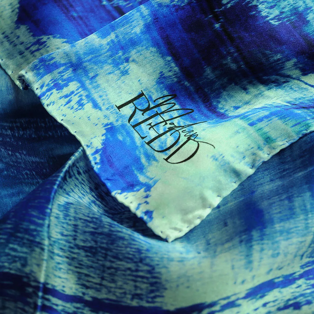 Girlean Modish Redd Blue Sea Abstract Silk Scarf