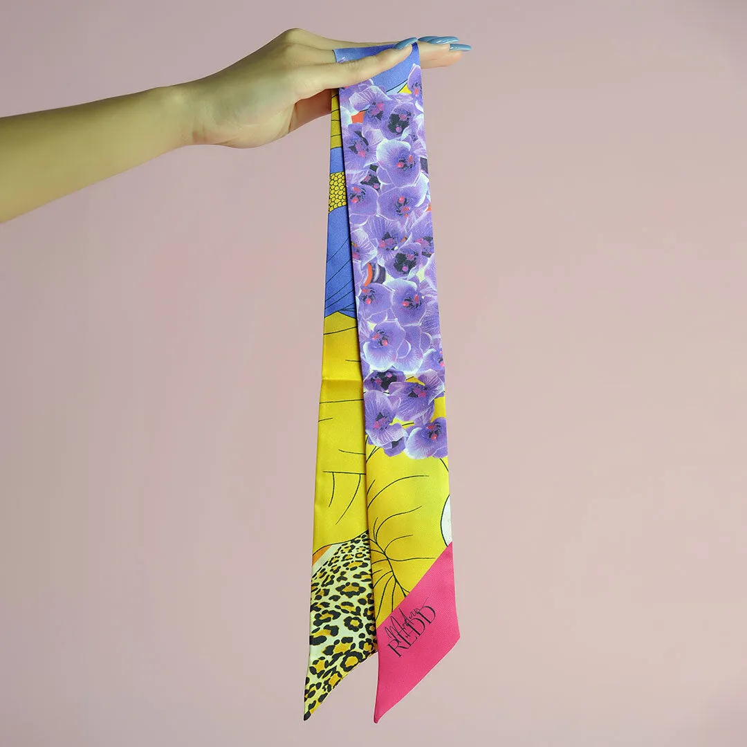 Haute Redd Flowers & Animal Print Silk Twilly Scarf