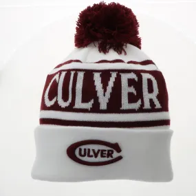 High & Dry Beanie with Pom - White & Maroon