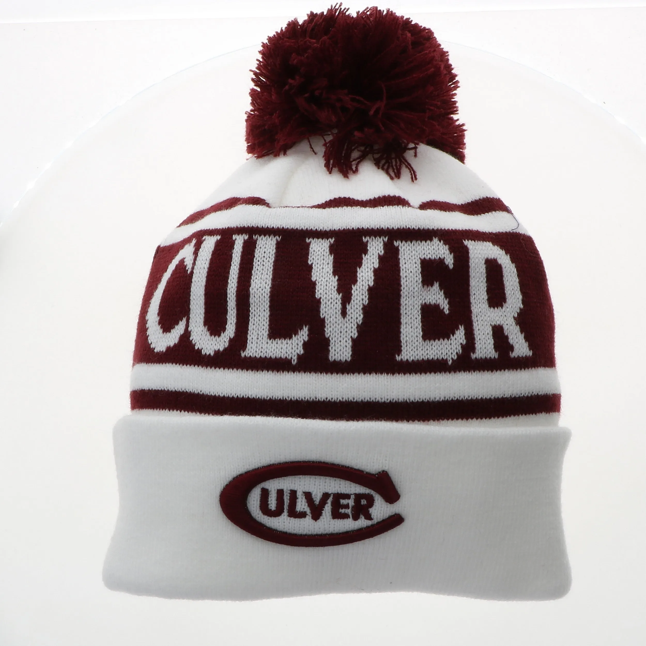High & Dry Beanie with Pom - White & Maroon