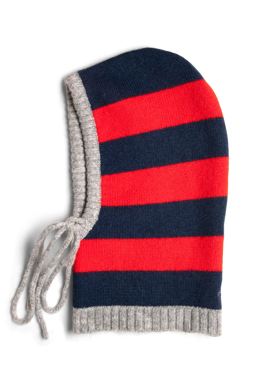 hood in red & navy with grey tie