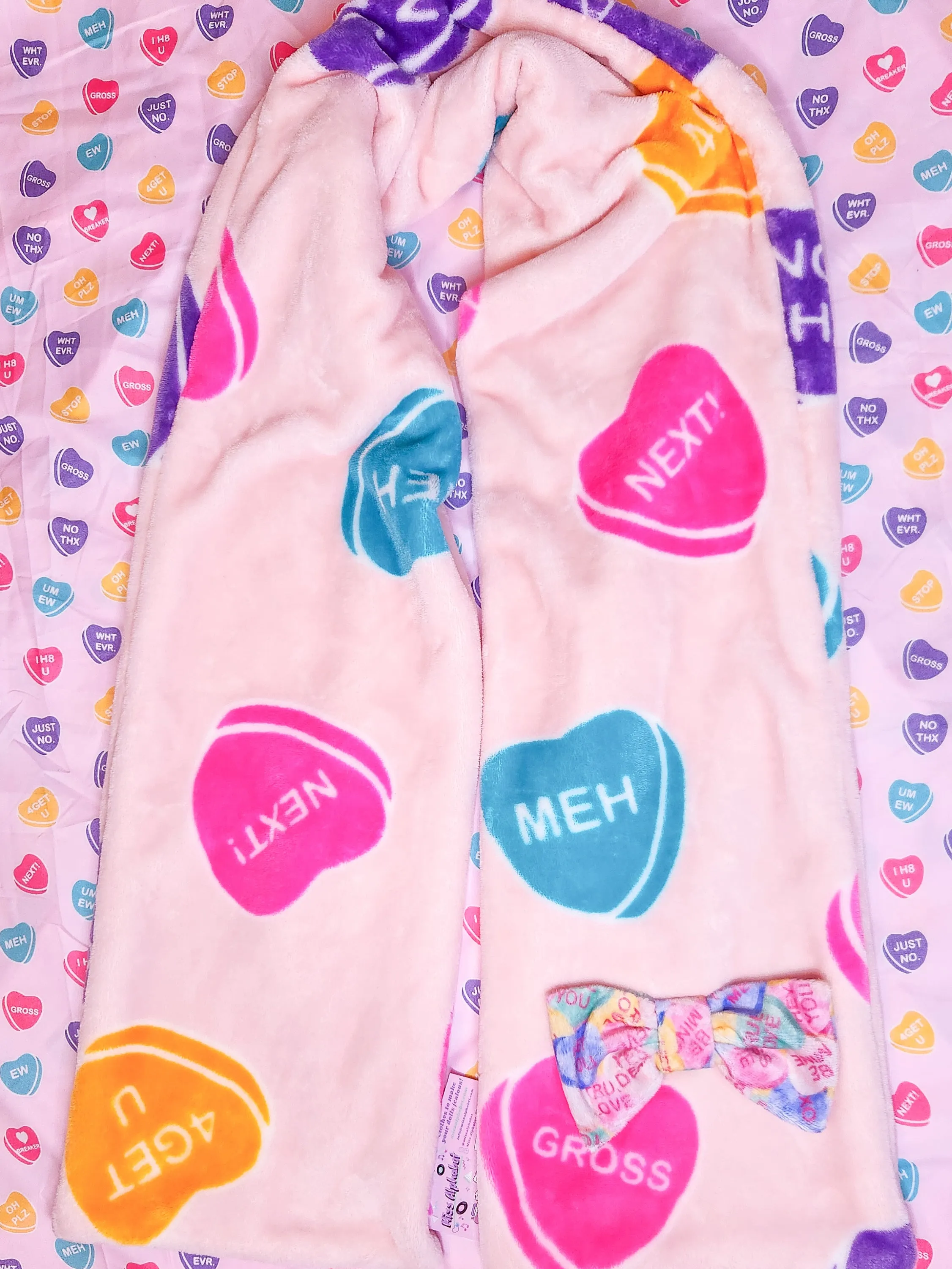 Insult conversation hearts lovecore scarf, Valentine's Day