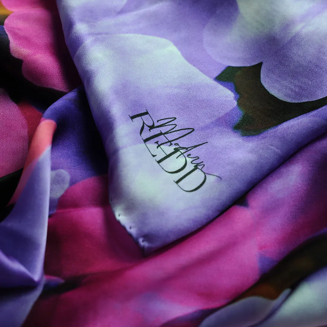 Irene & Me Floral Shades Of Purple Floral Silk Scarf