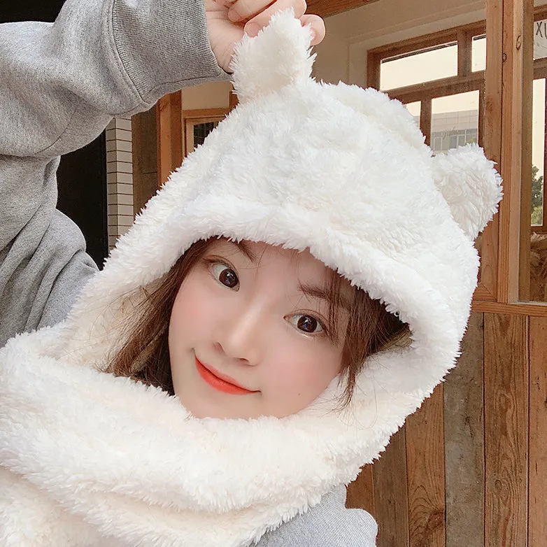 Kawaii Bear Ears Warm Hat Scarf