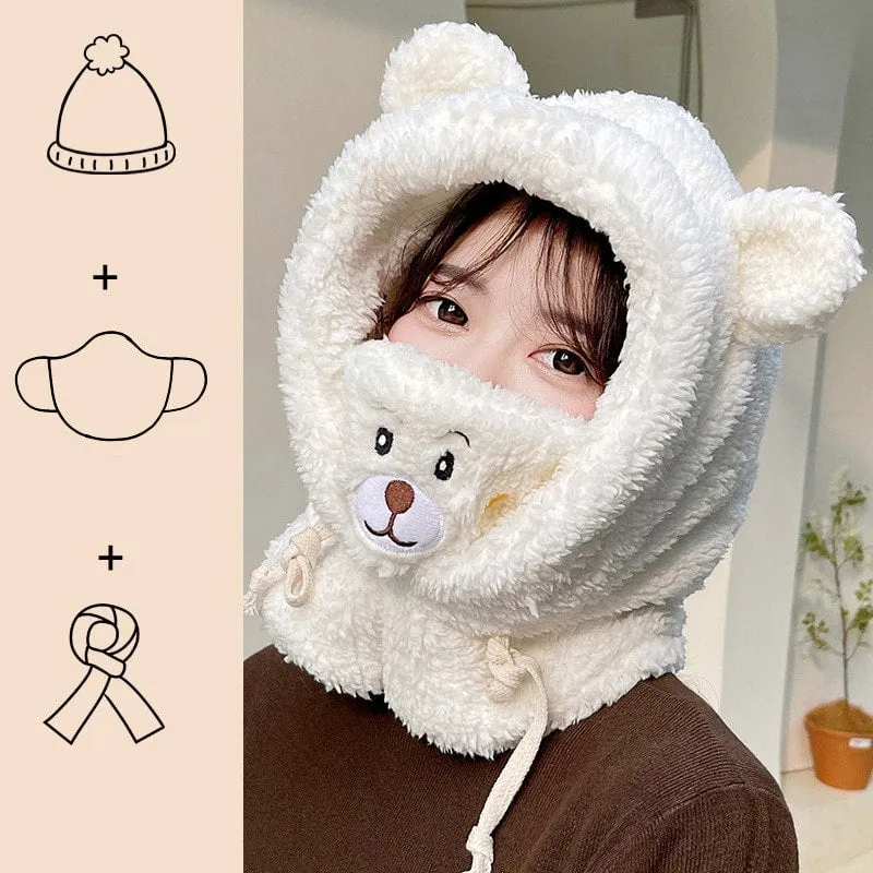 Kawaii Cartoon Bear Mask Hat Set