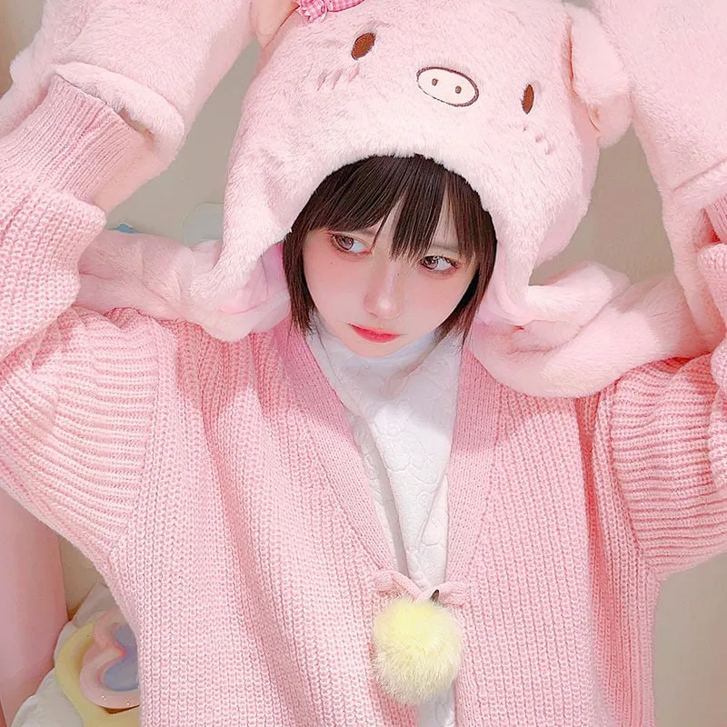 Kawaii Cute Pink Piggy Plush Hat