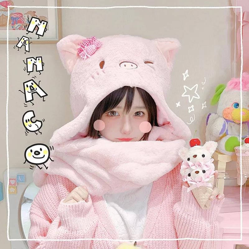 Kawaii Cute Pink Piggy Plush Hat