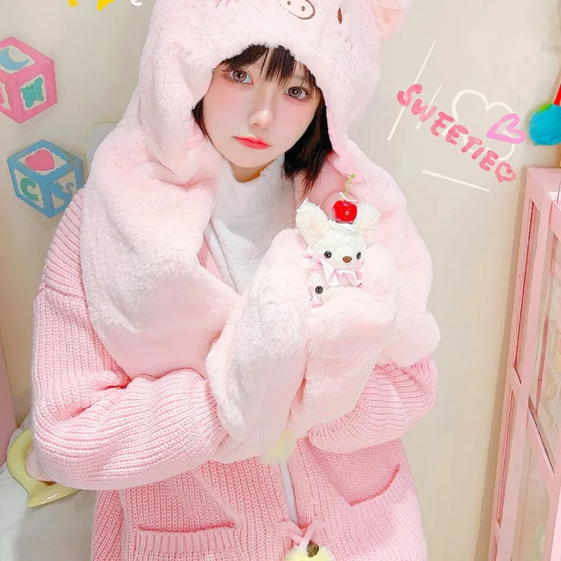 Kawaii Cute Pink Piggy Plush Hat