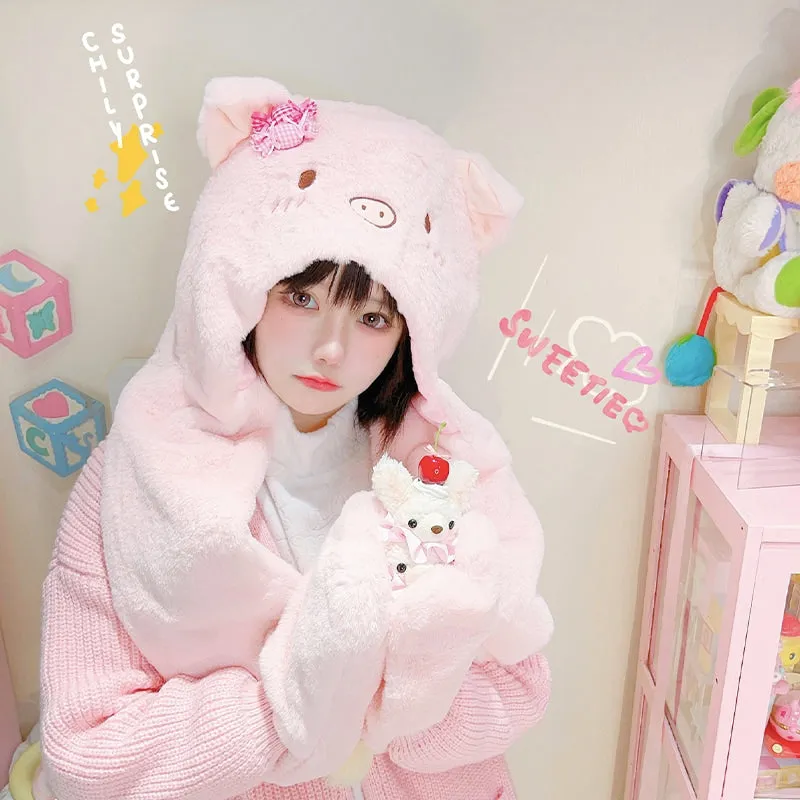 Kawaii Cute Pink Piggy Plush Hat