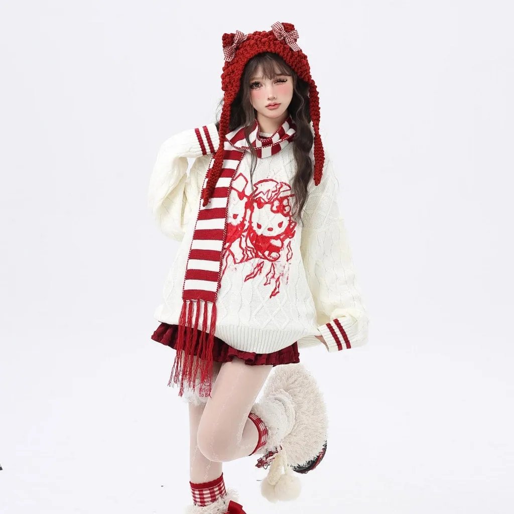 Kawaii Sweet Girl Style Hello Kitty Printed Sweater