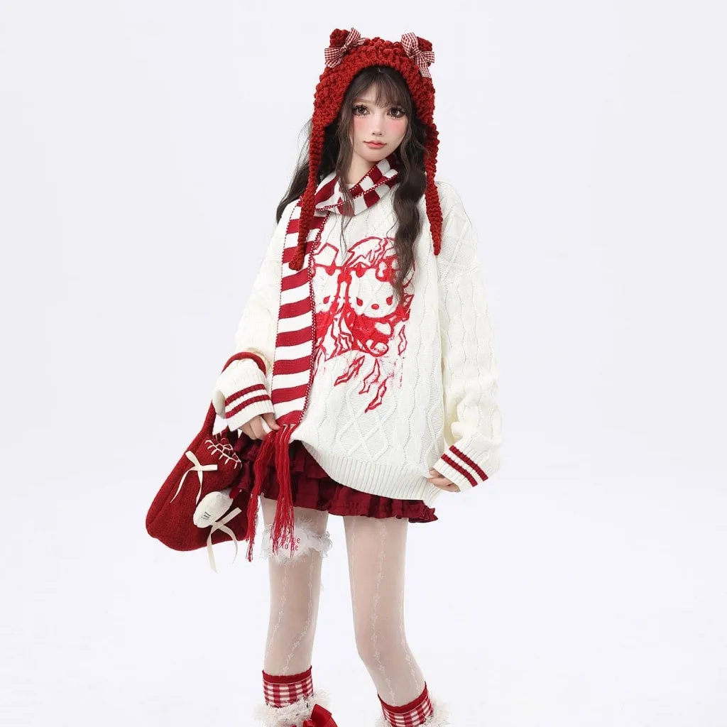 Kawaii Sweet Girl Style Hello Kitty Printed Sweater