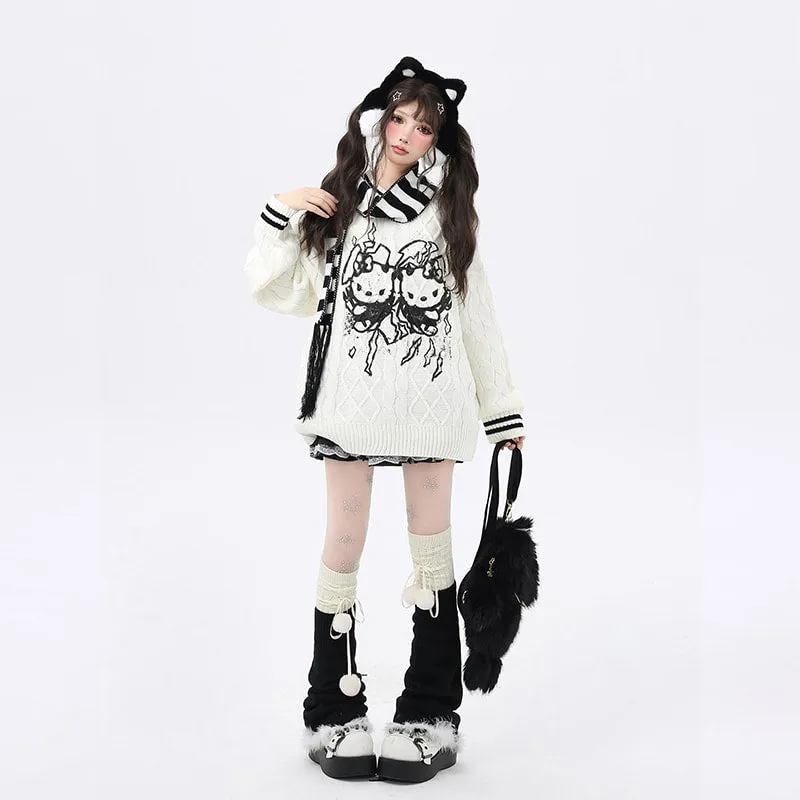 Kawaii Sweet Girl Style Hello Kitty Printed Sweater