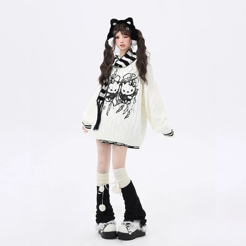Kawaii Sweet Girl Style Hello Kitty Printed Sweater