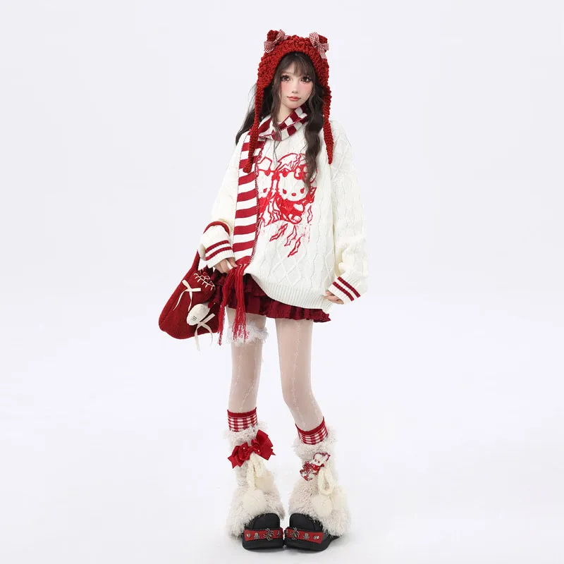 Kawaii Sweet Girl Style Hello Kitty Printed Sweater