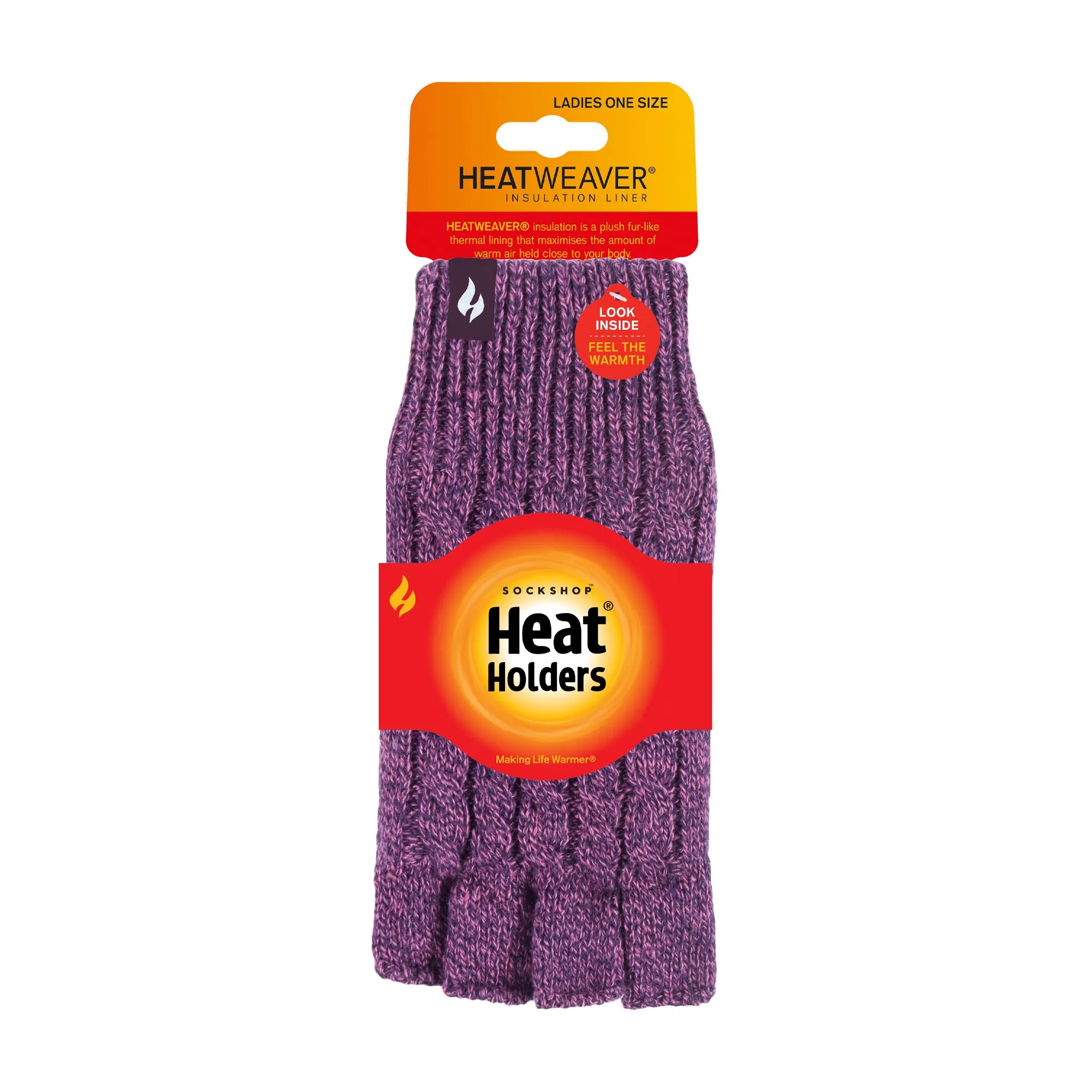 Stylish Ladies Purple Twist Cable Knit Fingerless Gloves