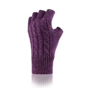 Stylish Ladies Purple Twist Cable Knit Fingerless Gloves