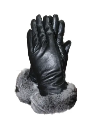 Stylish Chinchilla Fur Trim Lamb Leather Gloves