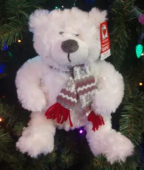 Plush White Bear with Winter White/Grey Scarf 11"