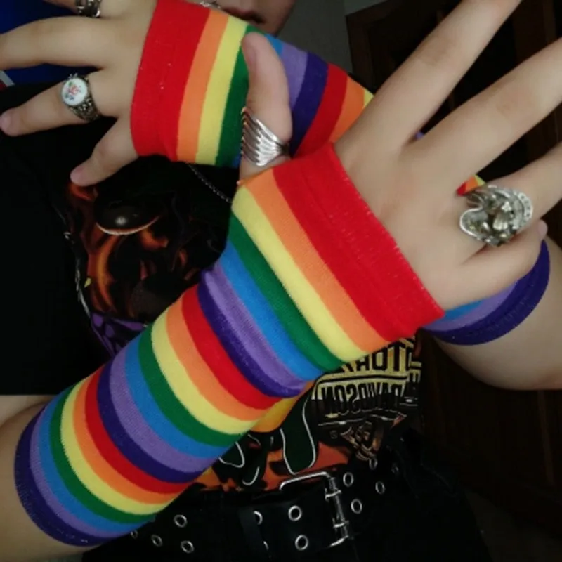 Rainbow Striped Knitting Gloves