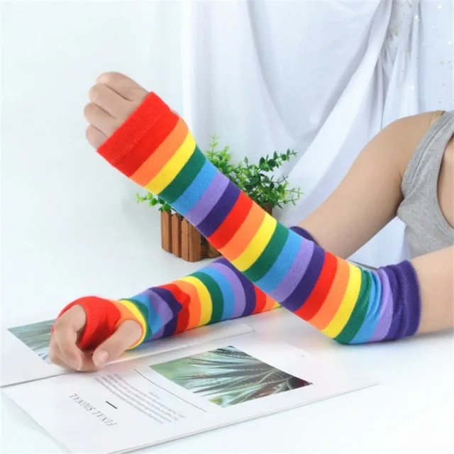 Rainbow Striped Knitting Gloves