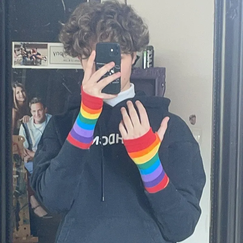 Rainbow Striped Knitting Gloves