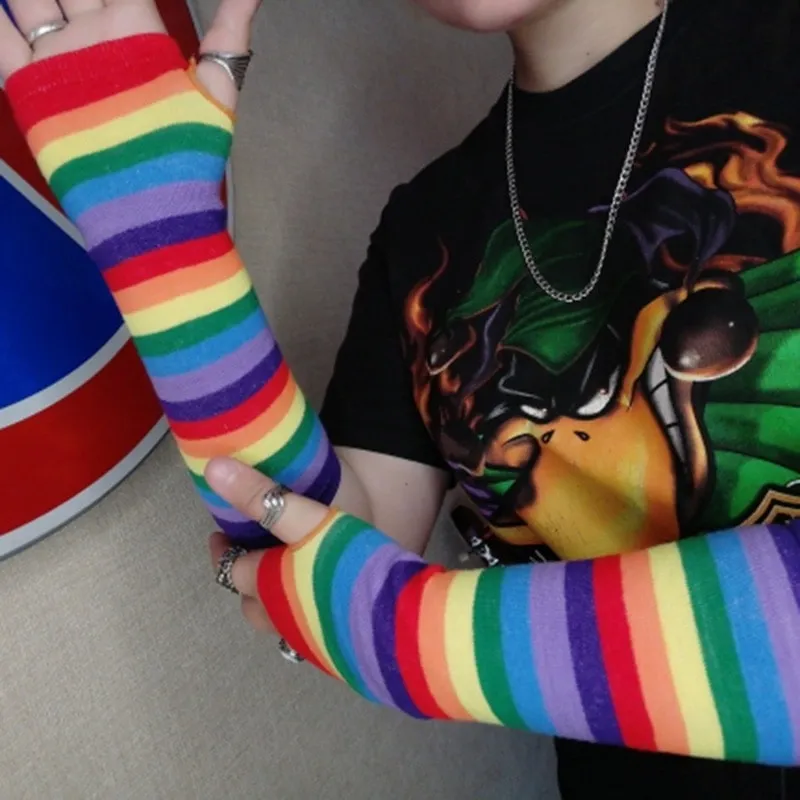 Rainbow Striped Knitting Gloves