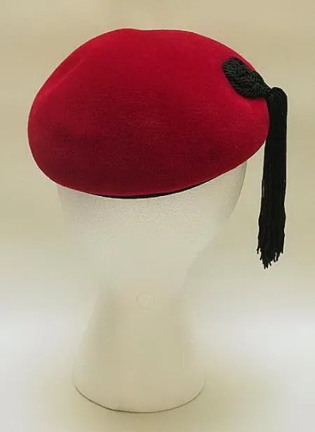 Red Wool Beret with Silk Black Fringe