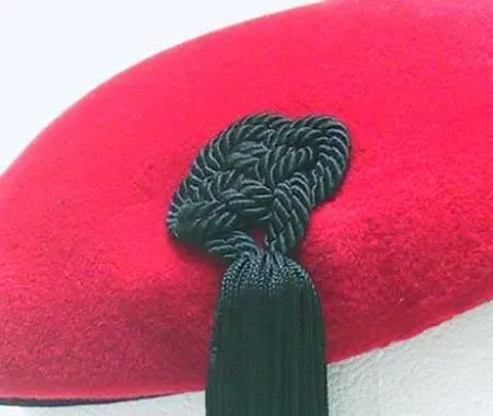 Red Wool Beret with Silk Black Fringe