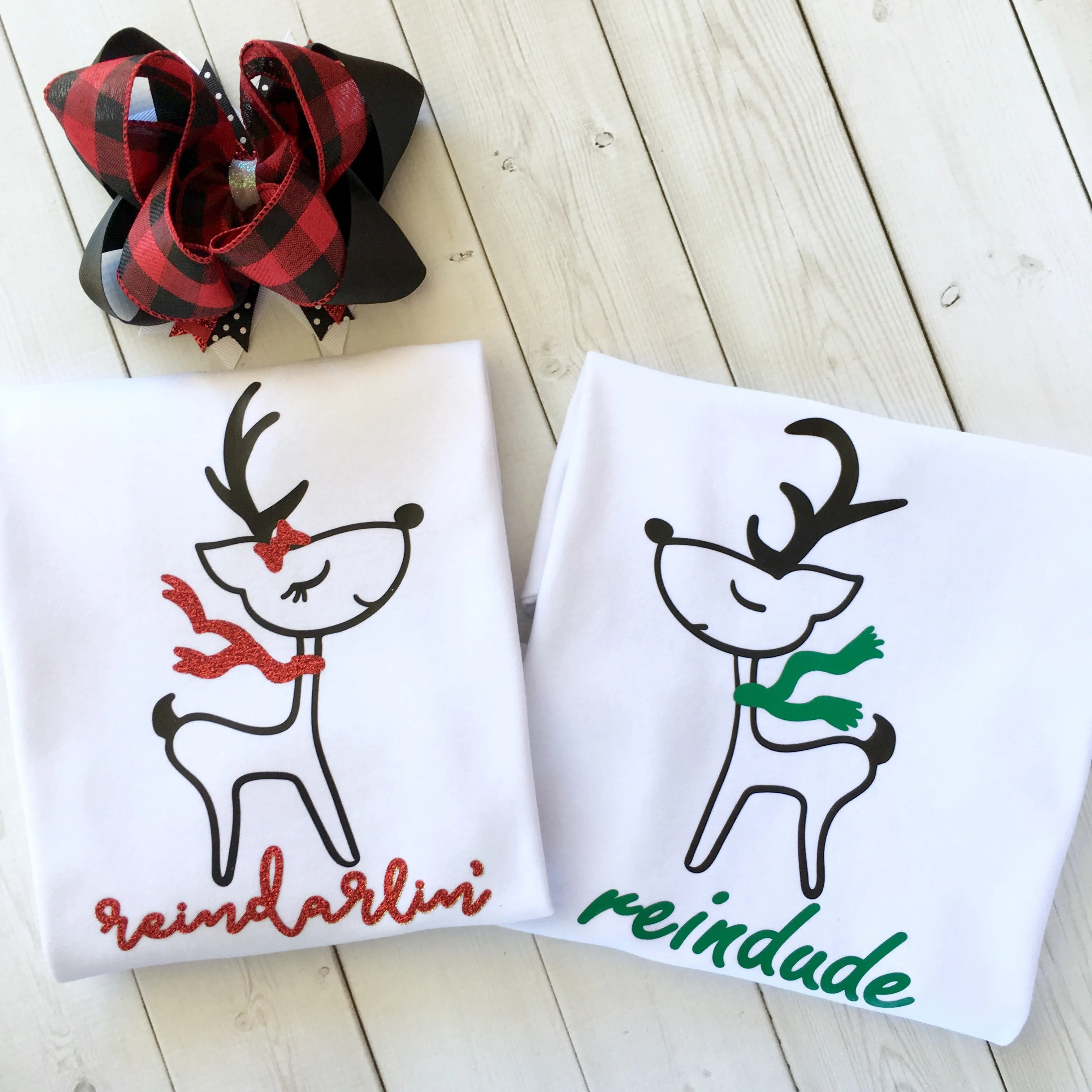 Reindarlin' Girls Shirt and Red Buffalo Plaid Single Ruffle Pant Set