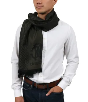 Roberto Cavalli ESZ032 04000 Green Wool Blend Logo Mens Scarf