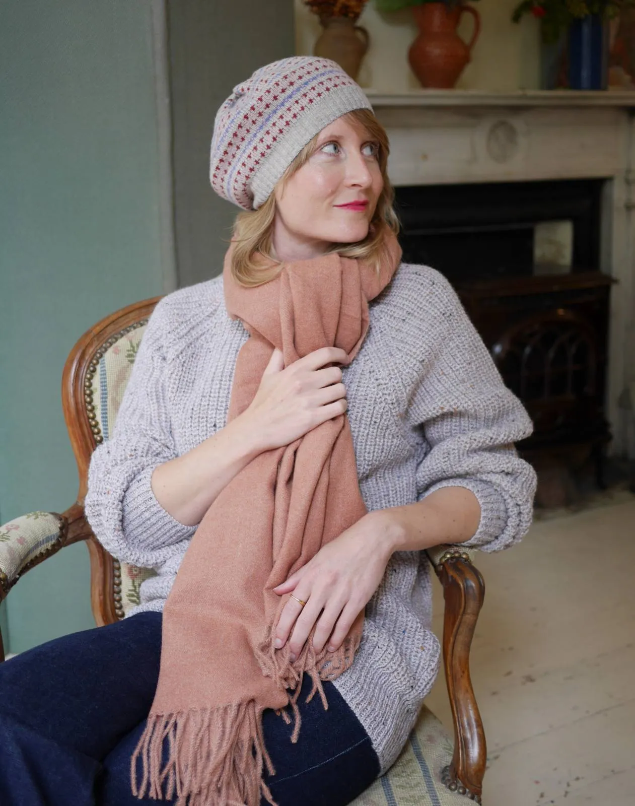 Elegant Scottish Fair Isle Wool Beret - Cozy Knit Hat with Traditional Patterns